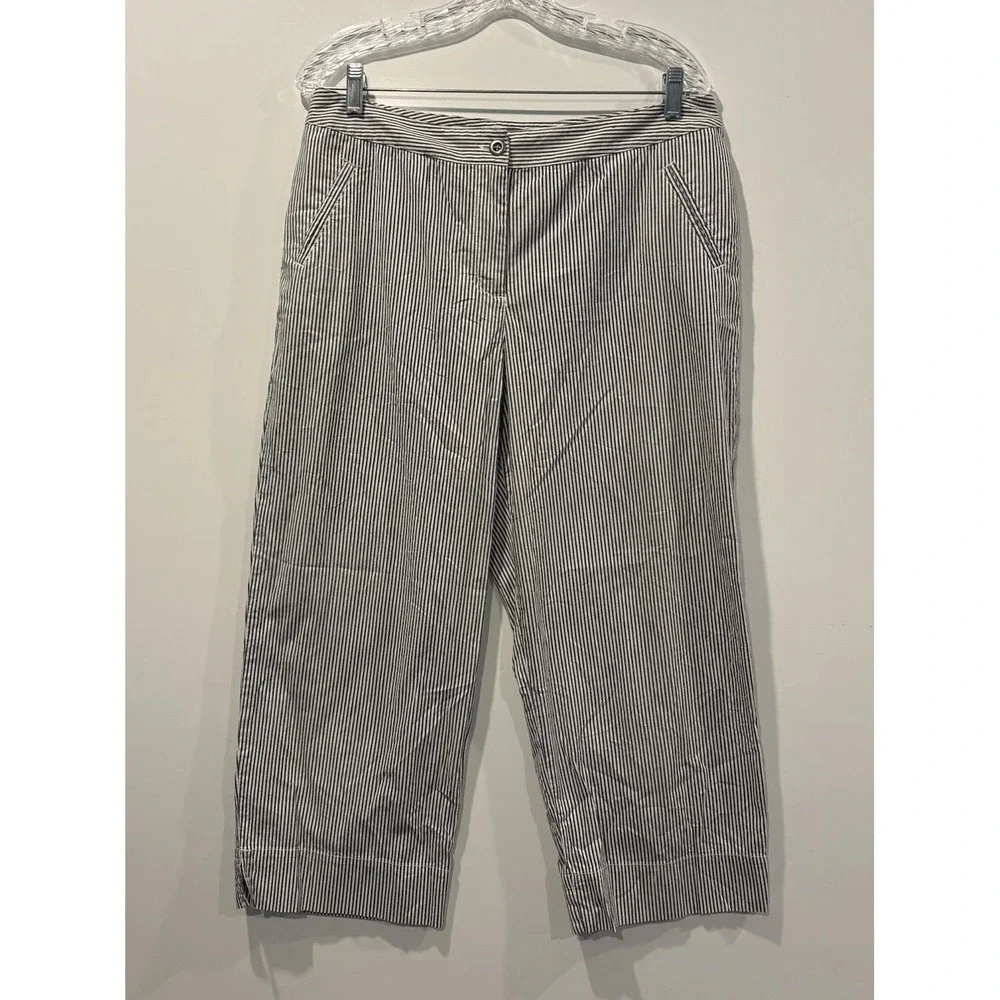 Additions by Chico's Striped Cropped Pants Womens 2 Black White Cotton Stretch